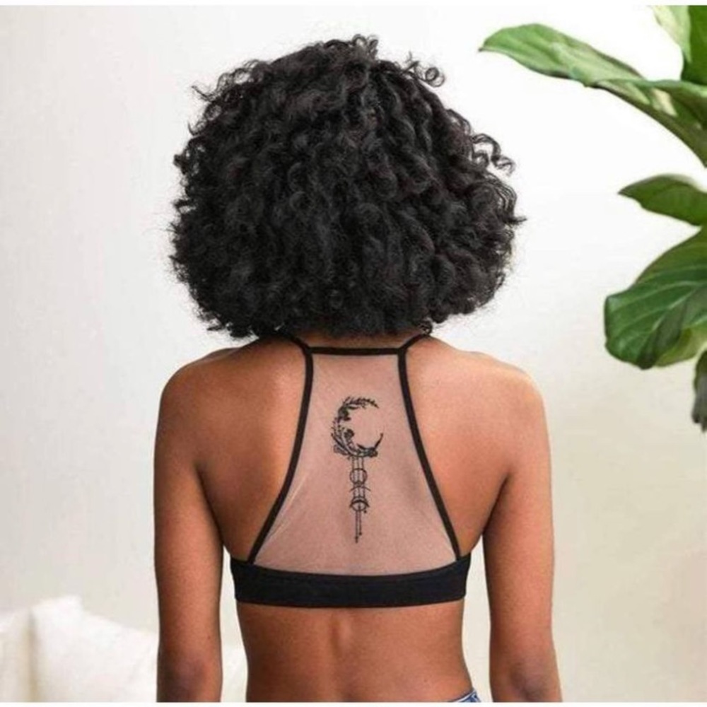 Spine Crescent Moon Tattoo Mesh Bralette